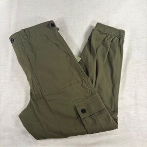 Wondery Women’s Olive Cargo Pants Elastic Waist Button Pocket 24 in Inseam